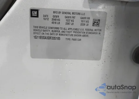 2013 Chevrolet Malibu 2Lt z USA, uszkodzony, nr VIN 1G11E5SA3DF205185